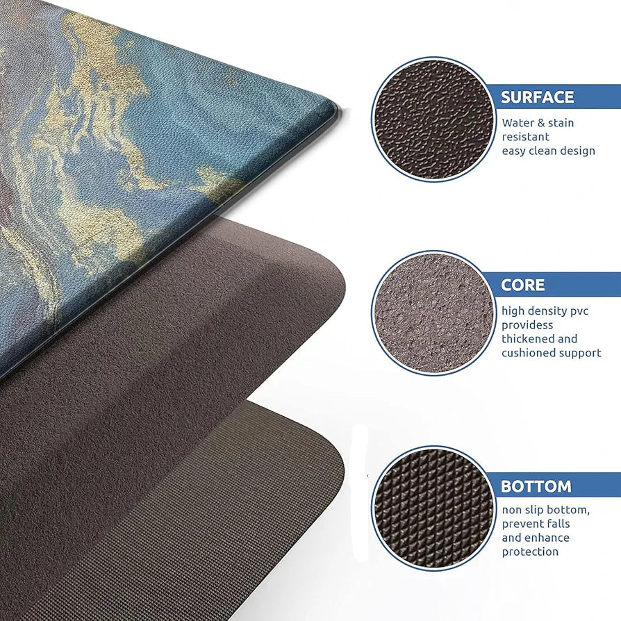 Luxe Home Columbo Anti-Fatigue Kitchen Mat - 51x99 cm Non-Slip Cushioned Comfort Mat - Marble Swirl Pattern Standing Desk Mat - Waterproof and Easy to Clean for Home and Office